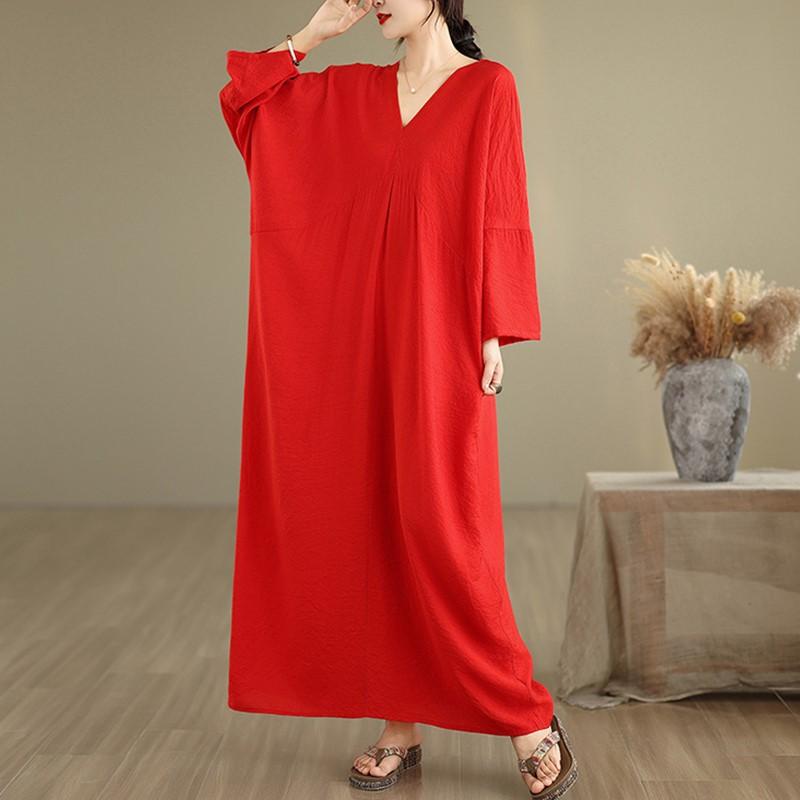 

Бавовняна вінтажна сукня великого розміру з довгим рукавом, нова, для жінок, повсякденна, вільна, Максі, весняна, осіння сукня