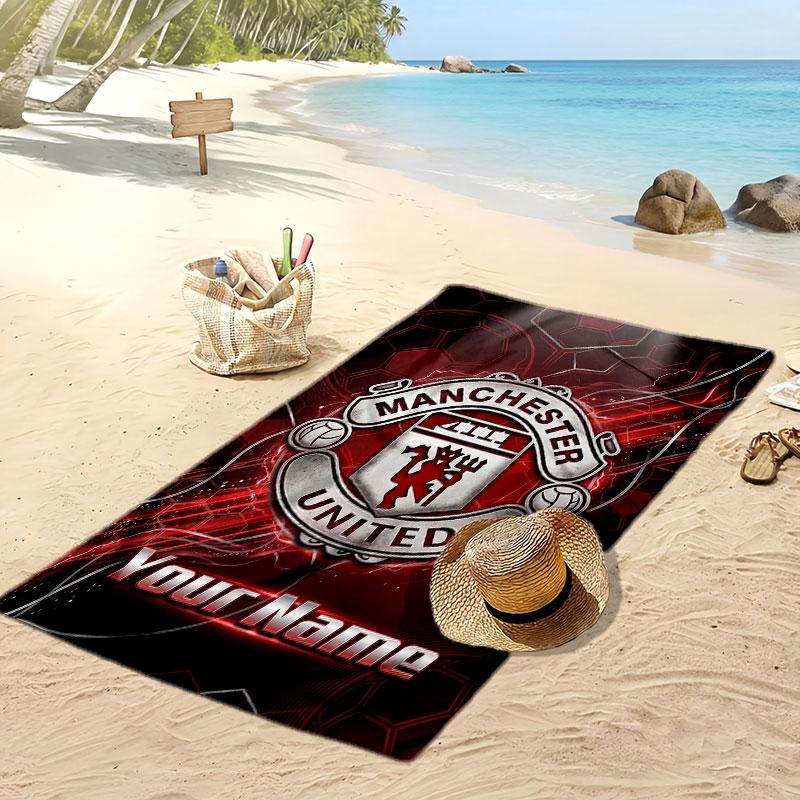 Manchester United Personalizovaný Potisknutý Plážový Ručník Fotbalové Logo Podpora Vlastní Jméno Text Absorpční Ručník Pro Sport Cestování Speciální Dárek
