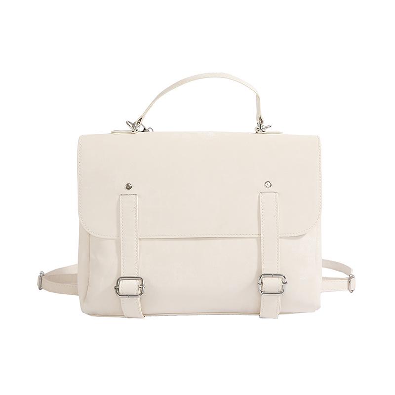 

Korean Autumn Double Compartment Versatile PU Flap Backpack білий