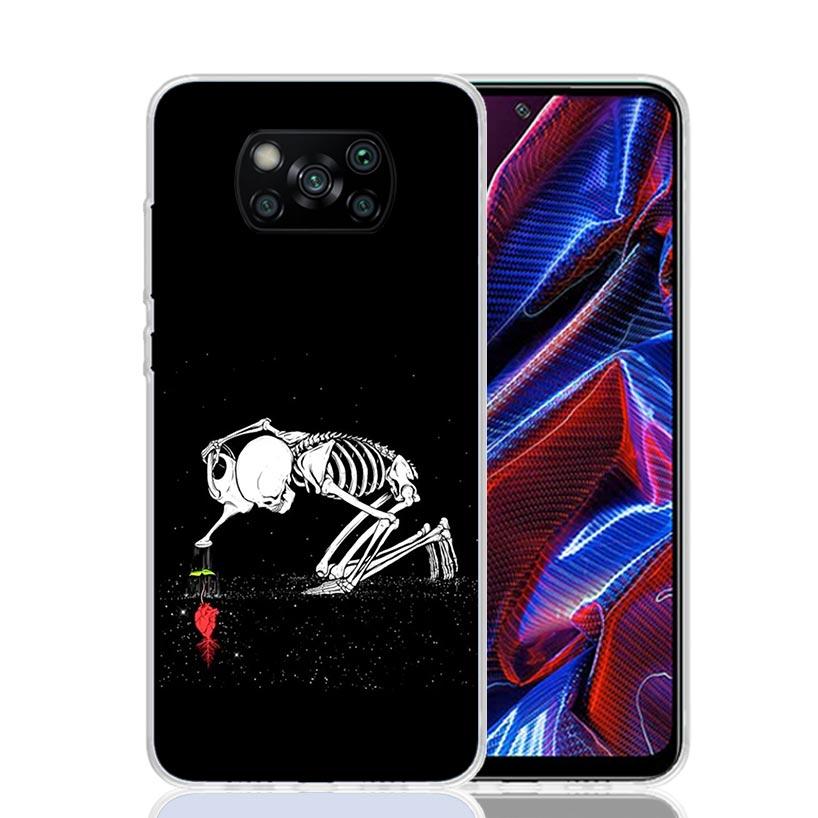 Human Skeleton Red Rose Phone Case For Xiaomi Poco F7 Ultra X7 X6 Pro X5 Redmi 15 15C 13 13C 12 12C 10 10A 10C 9 9A 9C 9T Shell