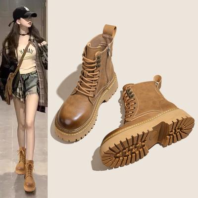 2025 New Women's Leather British Style Thick Soled Short Boots  Small and Retro Versatile Spring and Autumn Single Boots