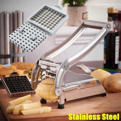 TINGJUNN Stainless Steel French Fry Cutter, Manual Potato Slicer, Includes Two Blade Sizes and a Non-slip Suction Cup Base, Perfect for Dicing Fruits