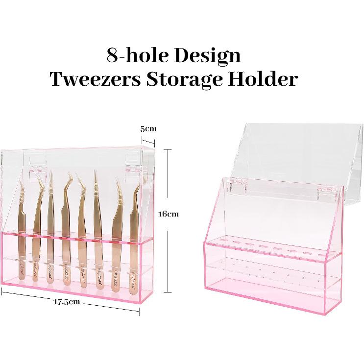 Tweezers Storage Box 8 Holes Holder Lash Tweezers Storage for Eyelash Extensions Eyelash Professional(Black,Only the Box)