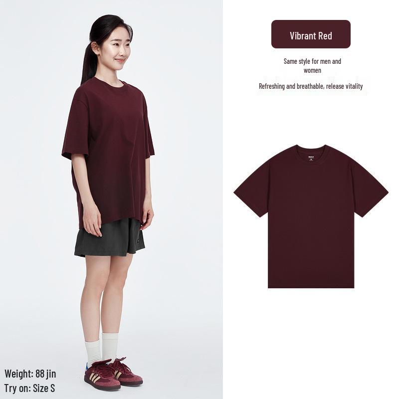 

Женская футболка с коротким рукавом из чистого хлопка плотной вязки однотонной расцветки, весенне-летний ленивый универсальный стиль. M