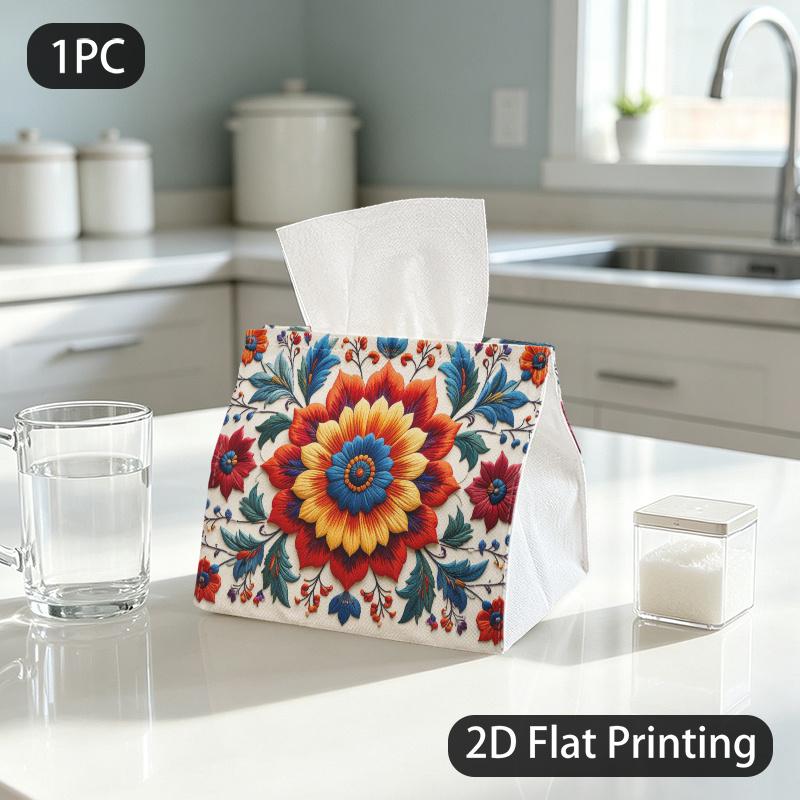 1pc Washable Tissue Box with Napkin Dispenser Suitable for Home, & Dining Room - Vibrant & Cheerful Patterns, Washable Polyester Fabric Holder, Napkin