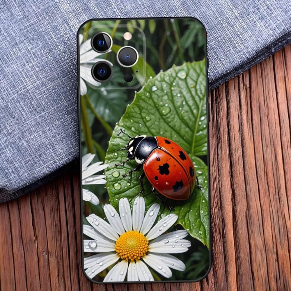 Insect Beautiful Ladybugs Phone Case For iPhone 16,15,14,13,12,11,Pro,X,XS,Max,XR,Plus,Mini Black Soft Silicone Case