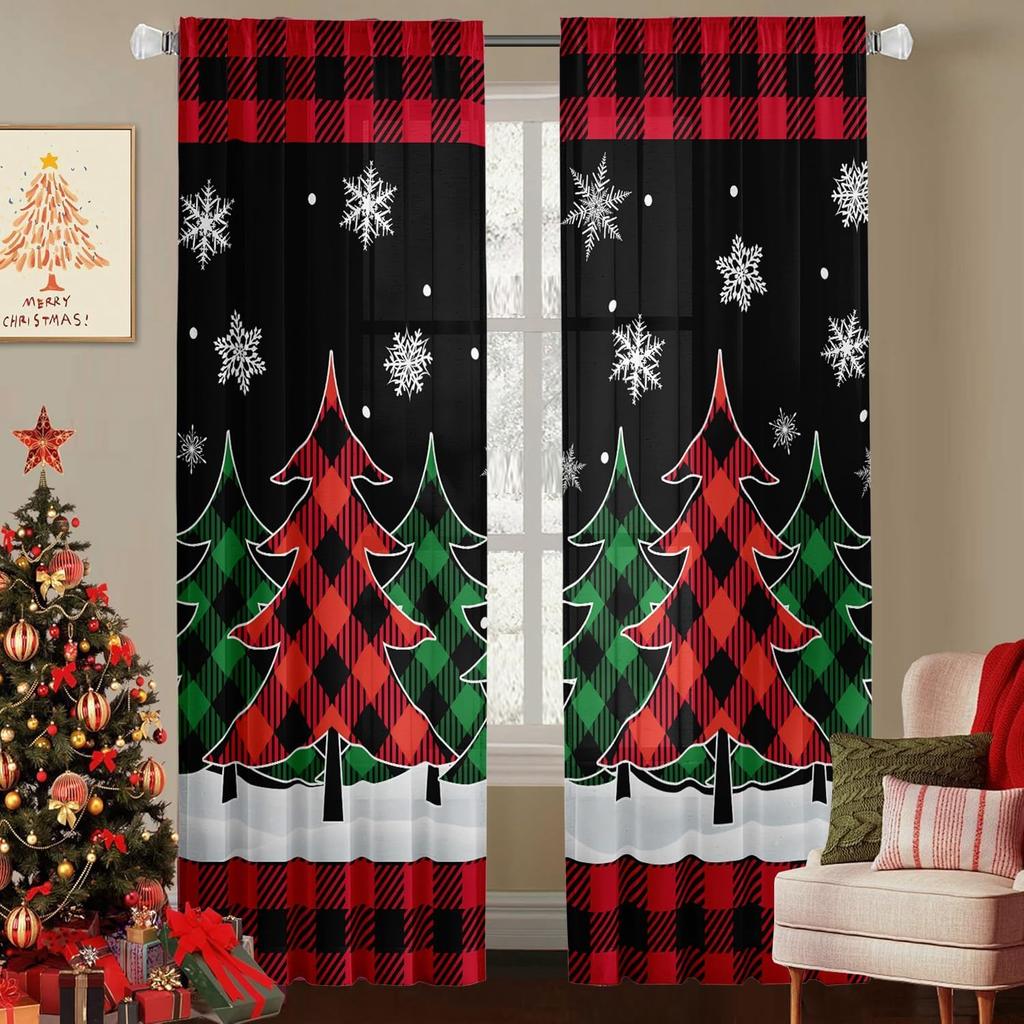 Christmas Curtains Living Room Snowflake Winter Xmas Snow Flake Drapes Holiday Semi Sheer Made Of Polyester Area Window Treatment
