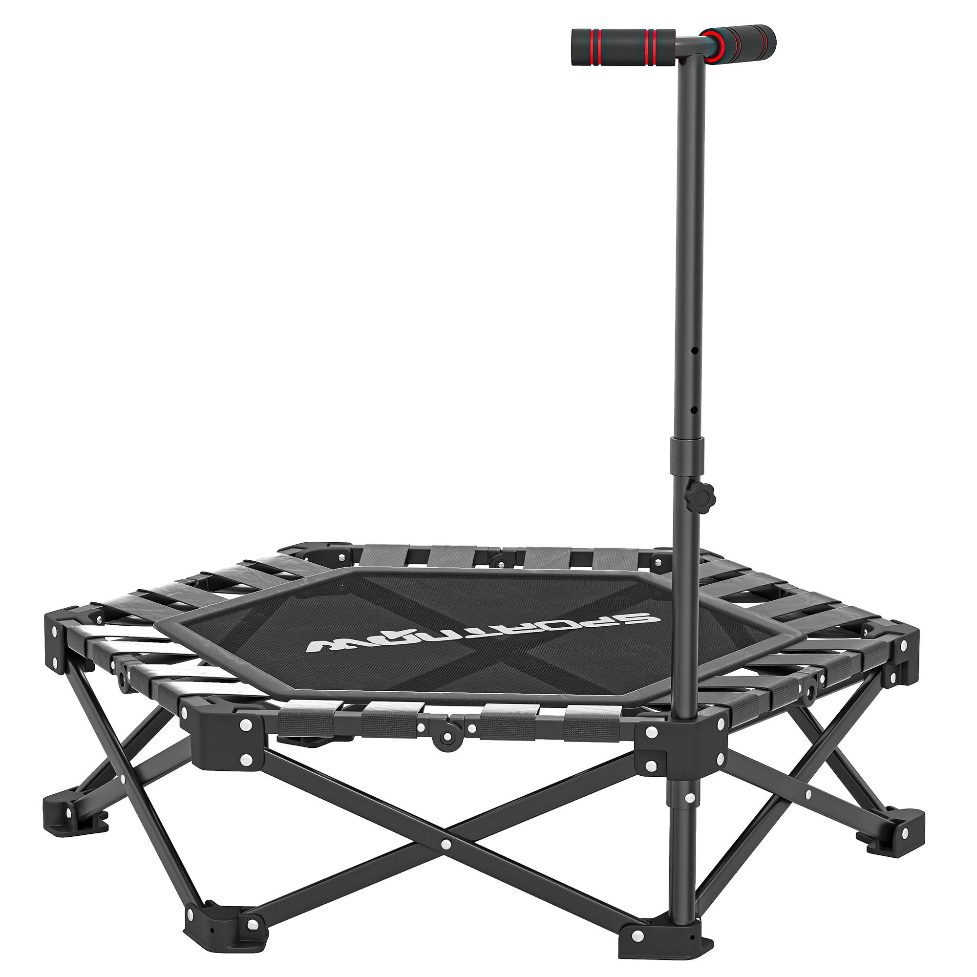 Mini Trampoline Pliable de 42 Pouces Pliage et Ouverture en Une Étape Trampoline Rebondisseur avec Poignée Réglable à 3 Niveaux pour Adultes