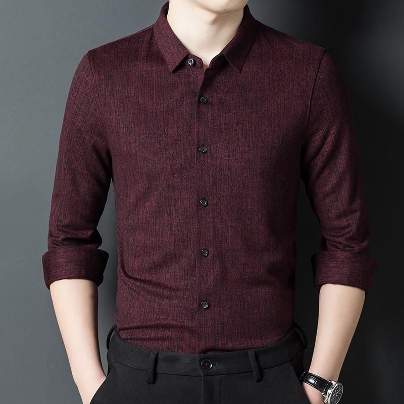 Весенне-осенняя хлопковая шерстяная рубашка с длинными рукавами для мужчин среднего — фото 6