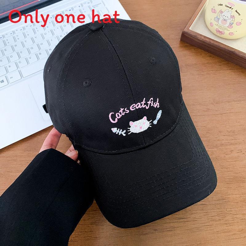 Spring Summer Fashion Baseball Cap With Cat Embroidery And Wide Brim Sun Hat For Women