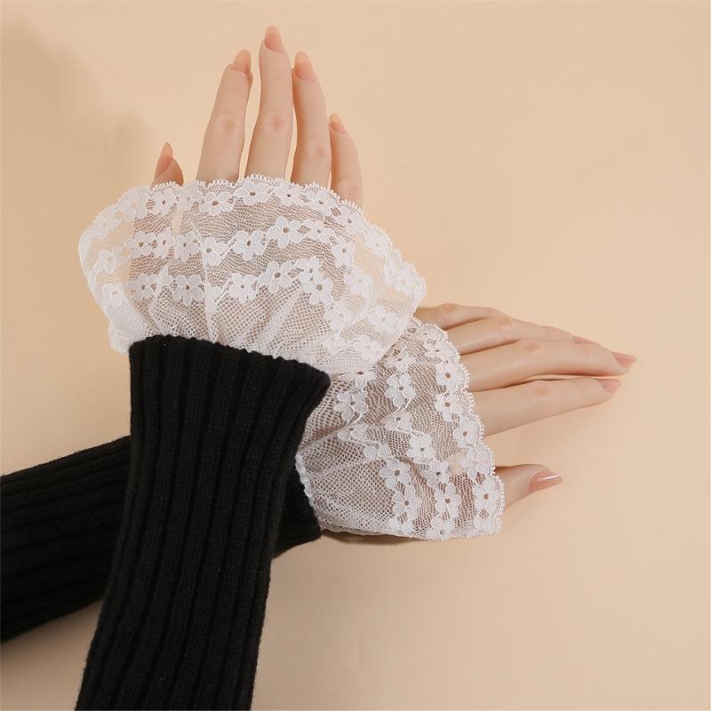 Breathable Wrist Covers With Lace Patterns Sheer Nails Art Photo Props Comfortable Sheer Sleeves
