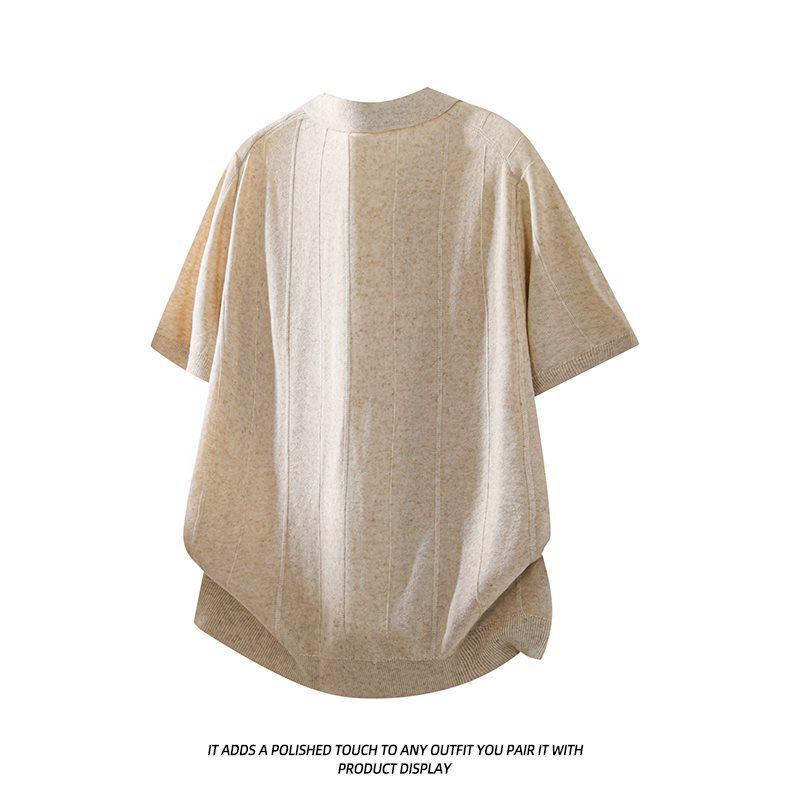 2026 Japanese Trendy Knit Men's Loose Short Sleeve Solid Color Summer Top