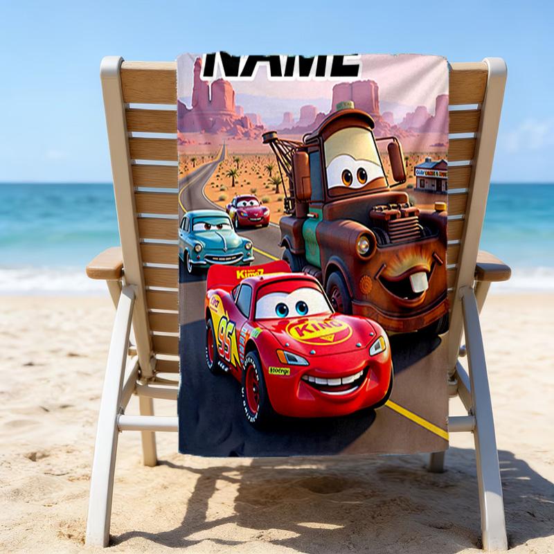 1pc Cars1 Beach Towel with Custom Name, Beach/Swimming/Bath/Picnic/Camping Towel, Suitable for Seaside Beaches