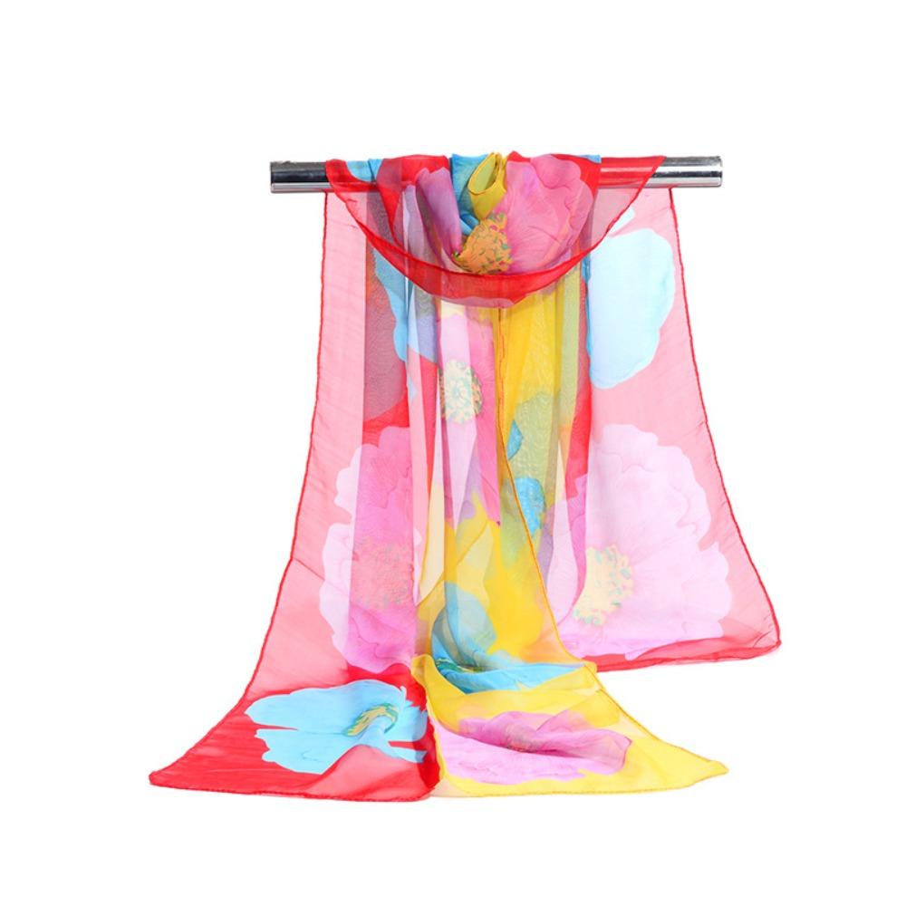 

6 Colors Soft Wrap Big Flower Print Women Scarf Fashion Long Chiffon Scarf Lady червоний