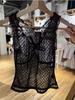 BM Style Ruffle V-Neck Bow Mesh See-Through Slimming Vest Top for Women