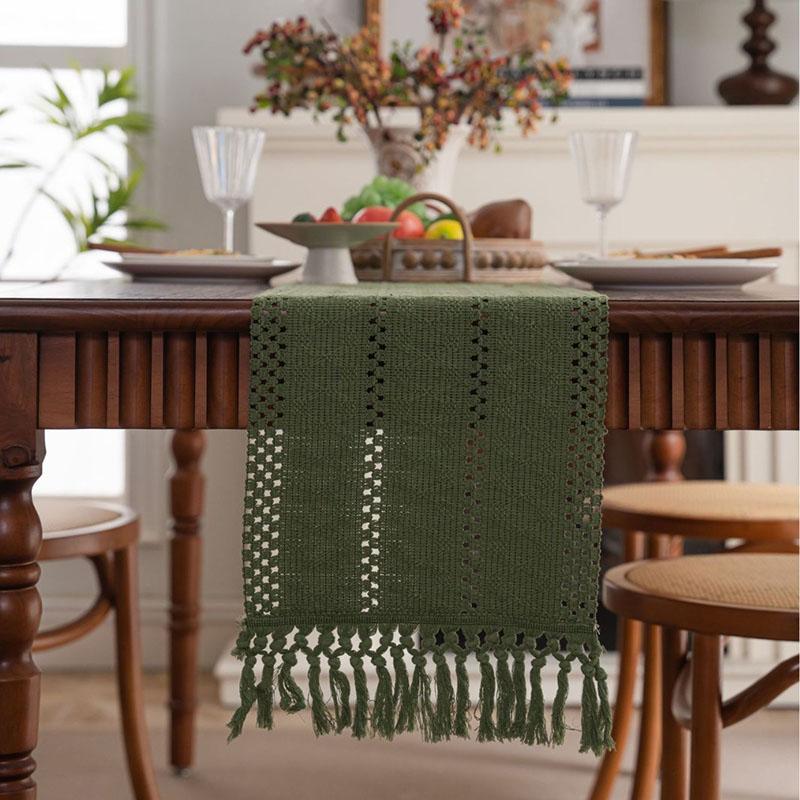 Simple Long Tassel Solid Color Table Runner Woven Dining Table Decoration for Wedding Party Soft Reusable Easy-Care Placemat