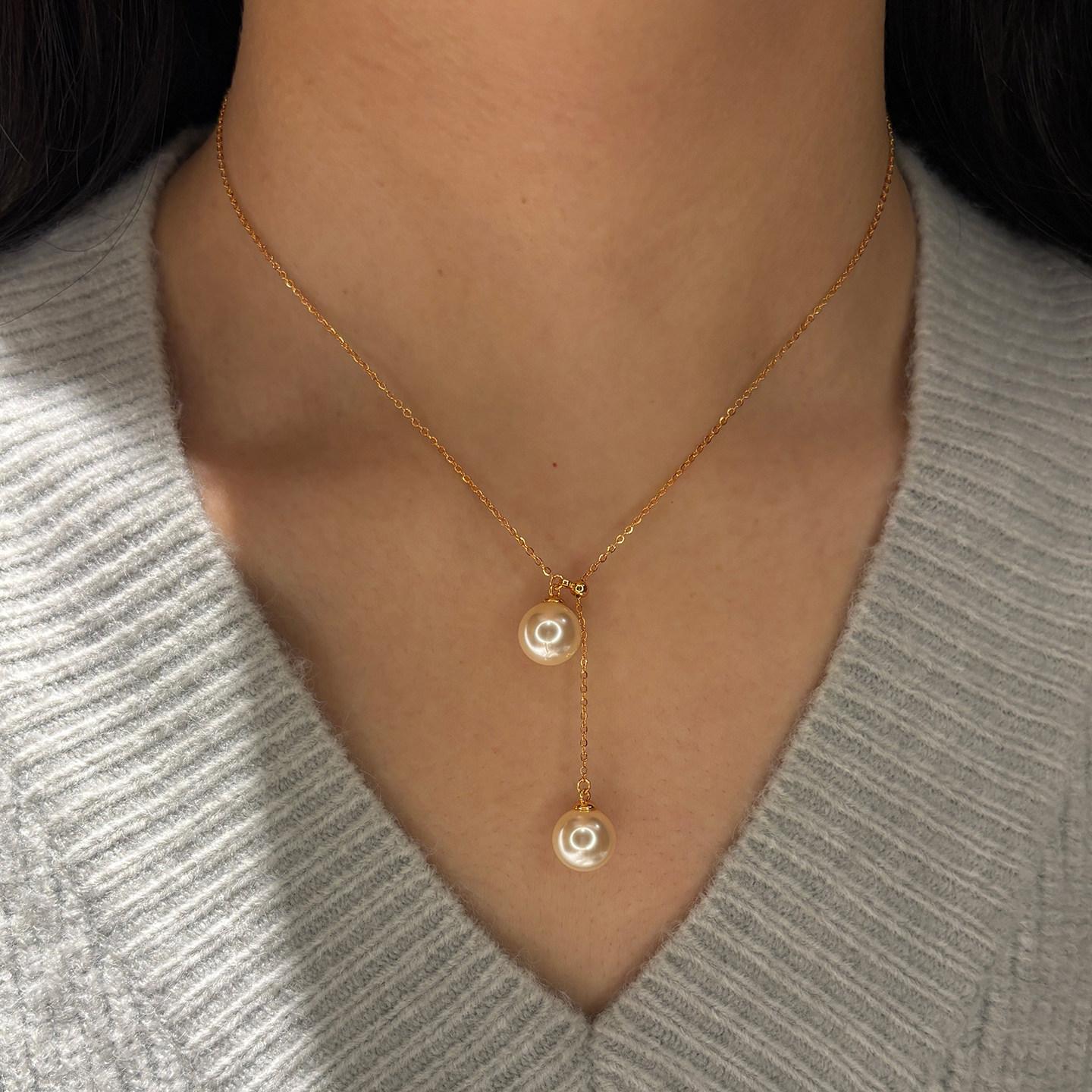 Double Pendant Pearl Necklace Adjustable Vintage Luxury Jewelry