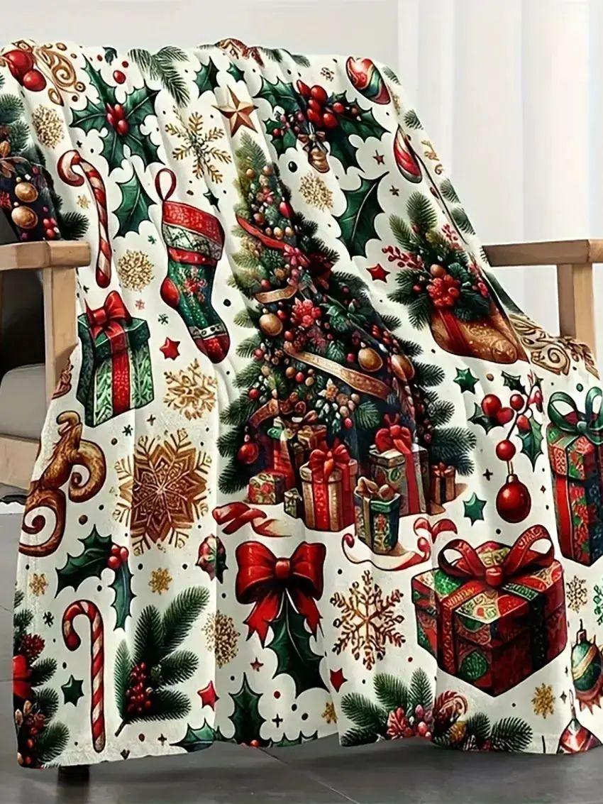 

Christmas Tree Pattern Blanket - Machine Washable, Soft for Sofa/Camping, Ideal for All-Season Travel & Home Decor 30x40in