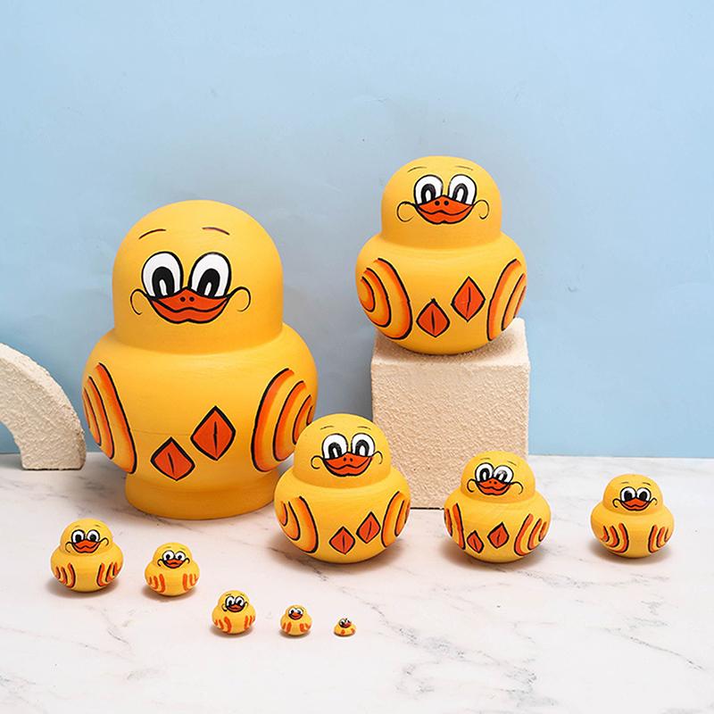 Nesting Doll 10 Layers Of Small Yellow Duck Air-Dried Basswood Hand-Painted Children'S Toy Creative Ornaments