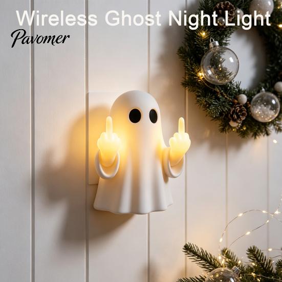 LED Mittelfinger Geist Licht Halloween Leuchtendes Nachtlicht, Lustige Wanddeko Lampe, Niedliche Gruselige Tischdekoration für Schlafzimmer Flur Büro