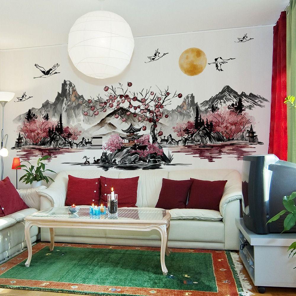 Chinese Style Ink Painting Wall Sticker Self Adhesive Removable Wall Decorative Decal PVC Multicolor Wallpaper