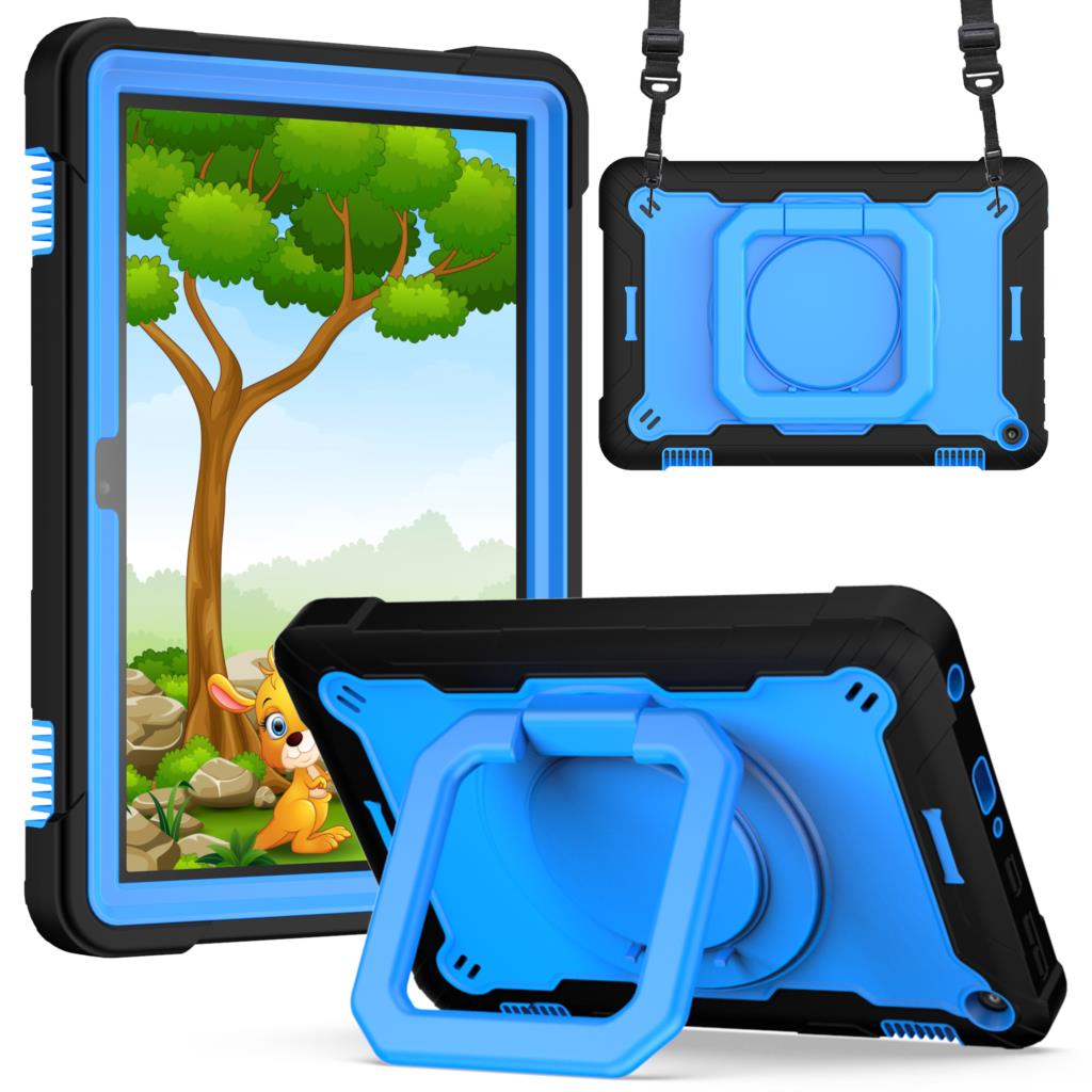 360 Rotating Case for Amazon Fire HD8 Plus 2020 10th Generation Handle Grip Stand Cover Shockproof Shoulder Strap Kids Funda # R