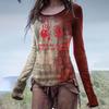 Women's Scoop Neck Long Sleeve T-Shirt Halloween Blood Hand I'm Ok It's Not My Blood 3D Print Gothic Casual Top S-5XL