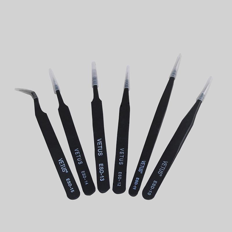 ESD Anti-static Stainless Steel Tweezers: High Precision Pointed, Straight, Round, Bent Head for DIY Electronic Accessories.