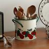 Vintage Cherry Tableware Bucket Household Kitchen Chopsticks Cage Knife and Fork Storage Bucket Creative