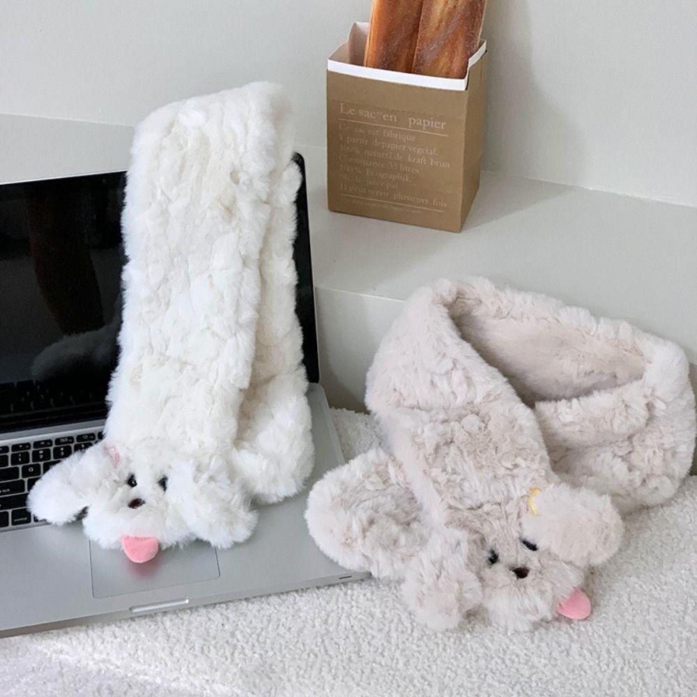 Dog Shaped Cross Neck Warmer Cute Warm Neckerchief Neck Cover Cartoon Cross Neck Scarf Female