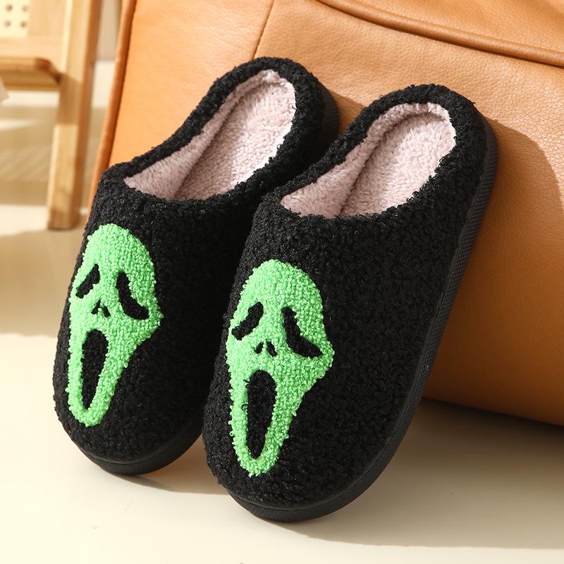 2024 Halloween Cartoon Pumpkin Funny Plush Cotton Slippers: Cute, Thick Bottom, Indoor Winter Footwear