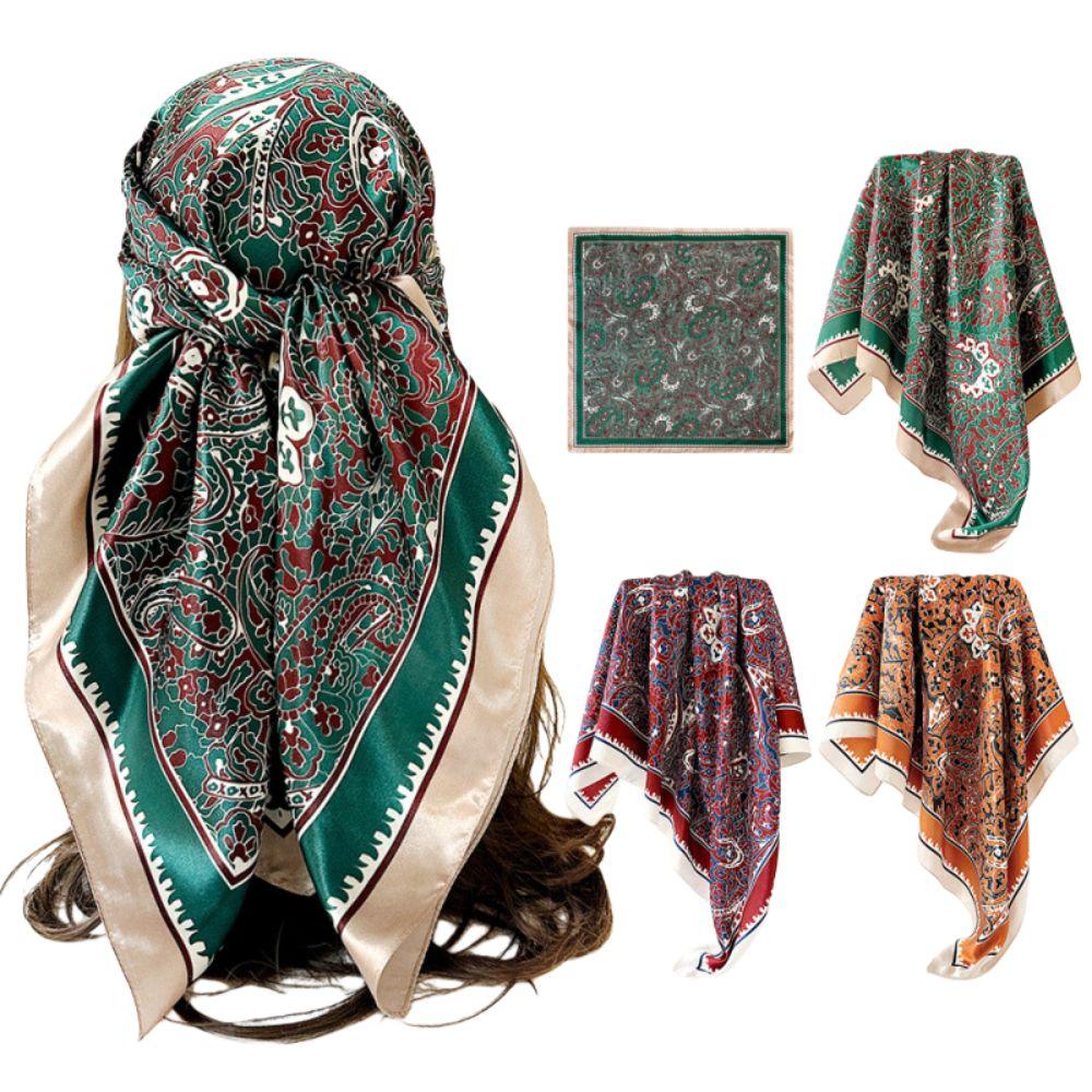 Cashew Flower Pattern Women's Headscarf Silky Smooth Middle East Shawl Arabic Square Scarf  Outdoor