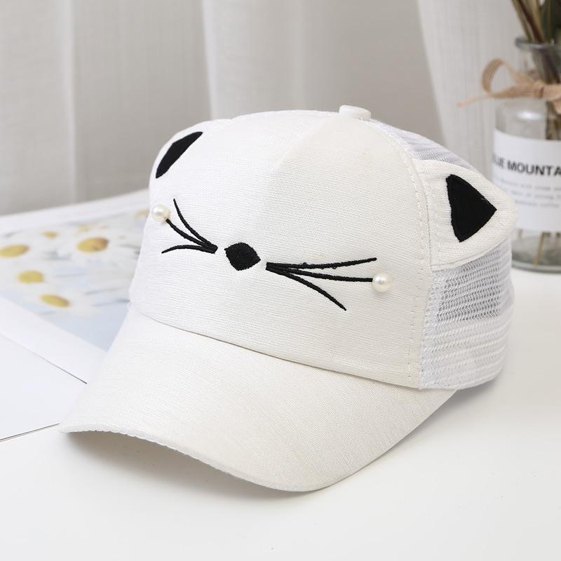 

Children Big Bow cartoon Baseball Cap Cute Girls Pearl Snapback caps Sun Caps Mesh Rabbit Ear UV Protection Summer Hats boy kid size(2-6years) белый