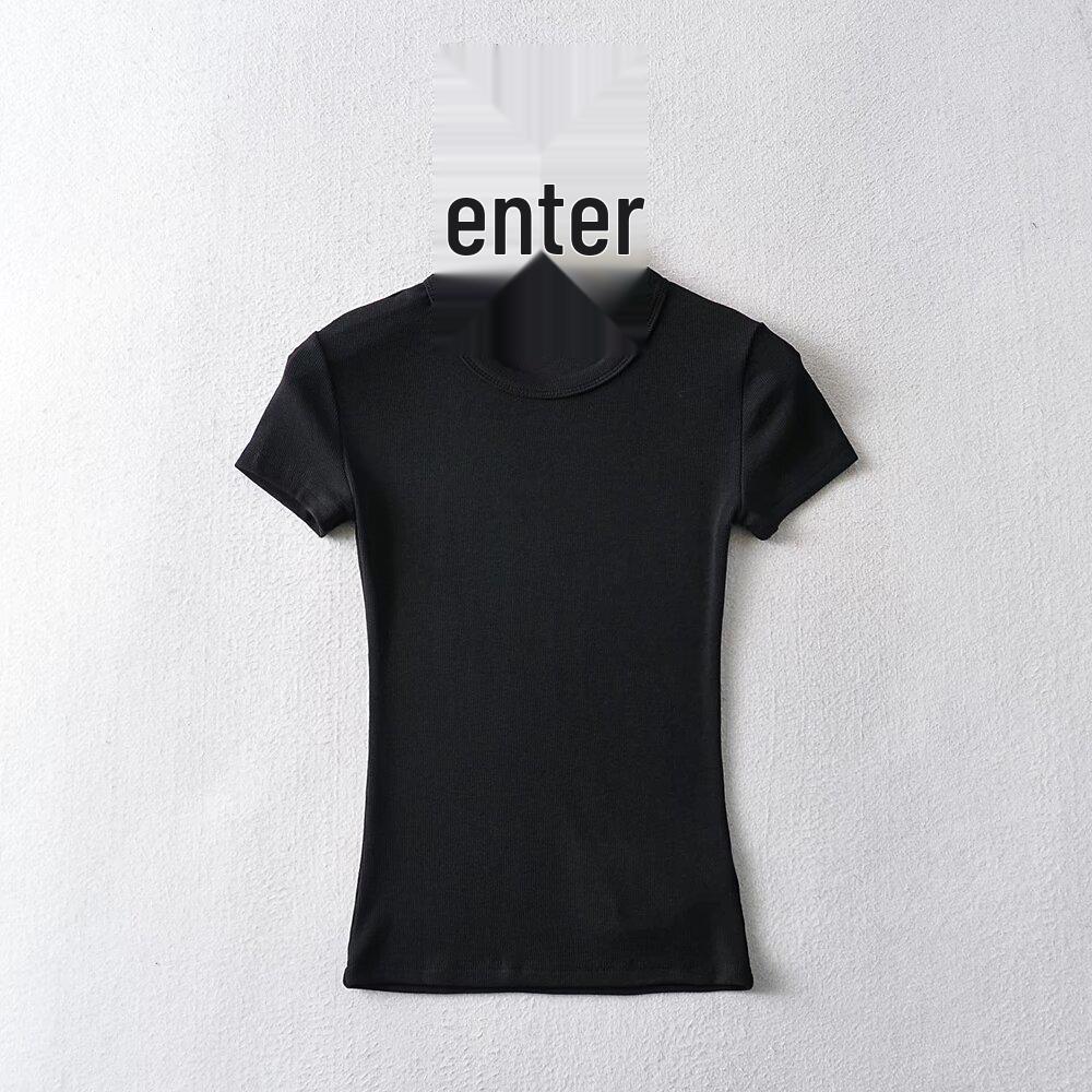 Europäisches und amerikanisches Damen-T-Shirt mit einfarbigem Slim-Fit-Retro-Kurzarm