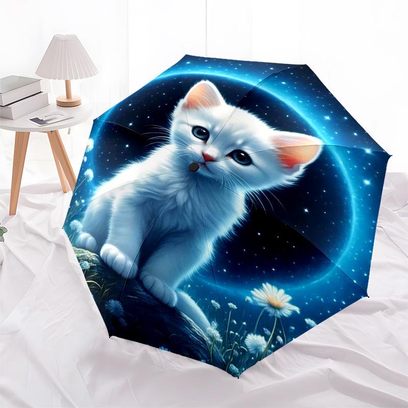 

1pc Kitty Moonlit Night Outdoor Umbrella - Automatic Opening/Closing, Portable 3-Fold Design with 8-Bone Iron Frame, Perfect Gift for Fans and Travele