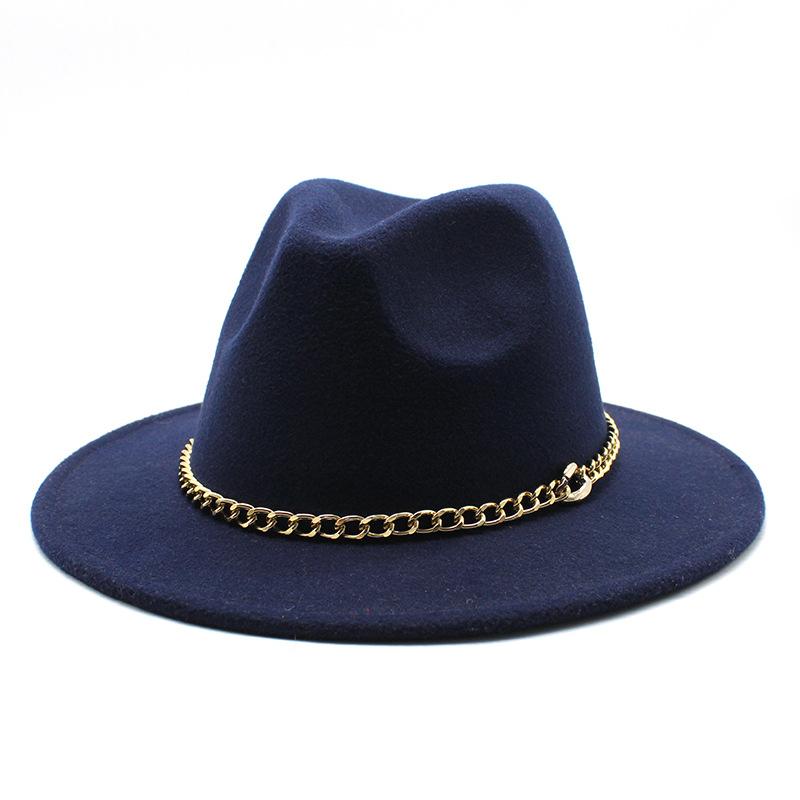 2021 Season Big Eaves Hat Flat Edge Top Hat Men'S And Women'S Chain Woolen Jazz Hat