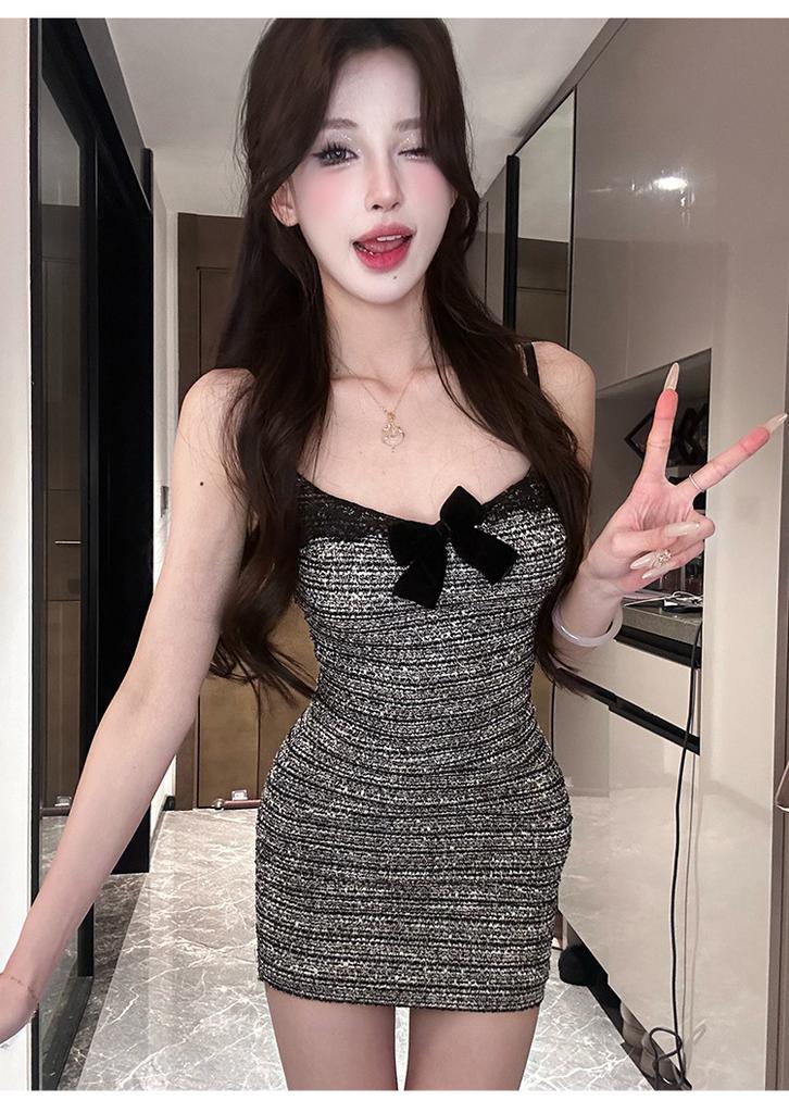 French Bow Small Fragrant Wind Suspender Waist Temperament Design Short Skirt Summer