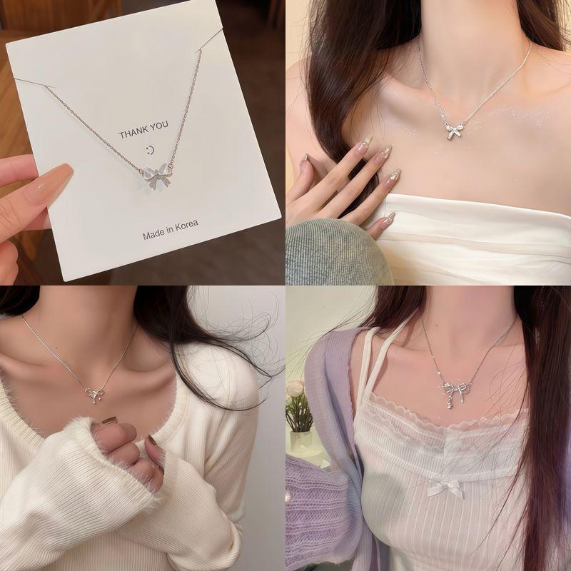 

Zircon with Diamond Bows Necklace for Women Special-Interest Design Easiest for Match Fancy Clavicle Chain Exquisite Pendant Girlfriends Jewelry Butterfly necklace value four sets]