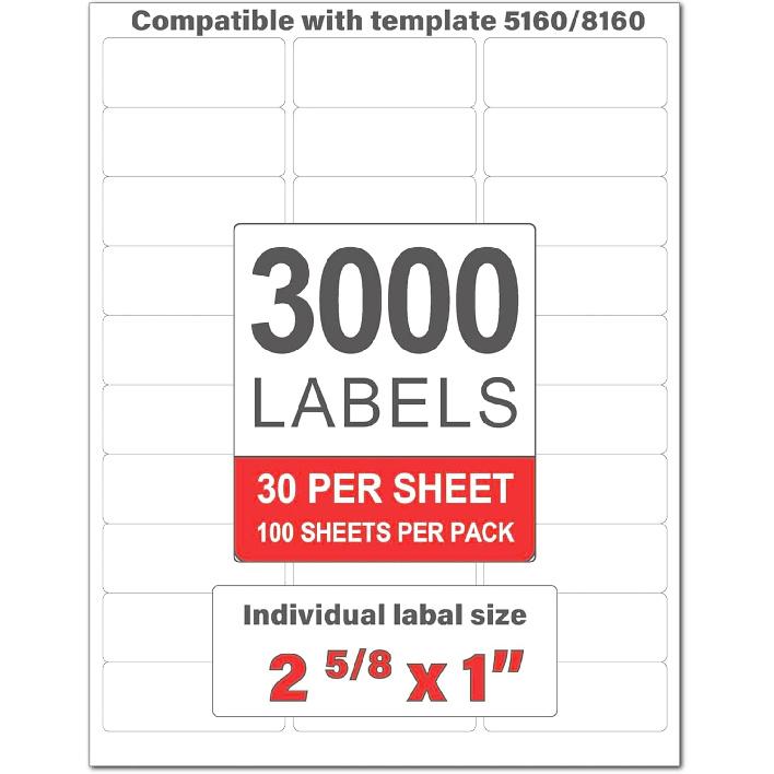 Perfect Peel Printable Address Labels, 1" x 2-5/8" izable Stickers, White, 750 Blank Mailing Labels, Great for Mailing, Shipping, and More