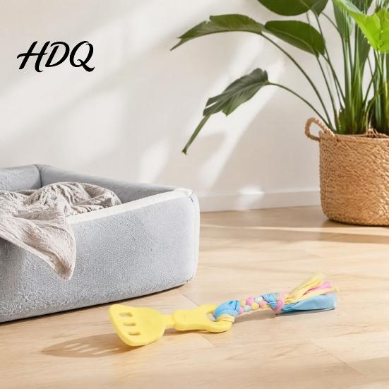 Indestructible Dog Tug Toys Spatula Shaped Chew Toy with Braided Fabric Rope Interactive Puppy Teething Durable Chewing Toy Pet Molar for