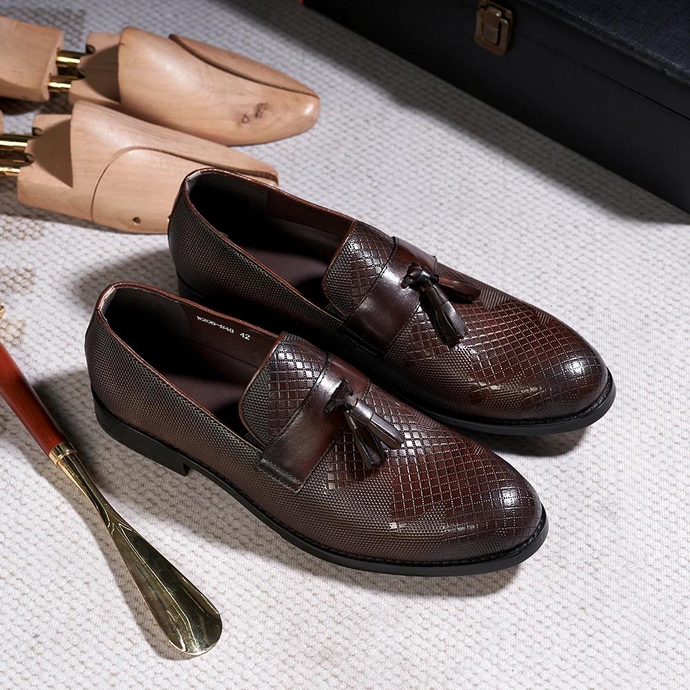 Fashion Men's Italian Style Tassel Loafers Genuine Leather Slip-On Casual Shoes Handmade Office Wedding Dress Shoes Daily Wear