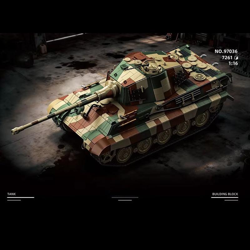7261pcs 1:16 Tiger King Tank Building Blocks 12GO 97036 Military Classic Main Battle Tank Vehicle Bricks Toys for Adults Gifts