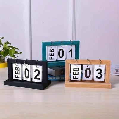 Wooden Perpetual Calendar Flip Month Date Display Desktop Schedule Daily Planner Office Home Decor Photo Props
