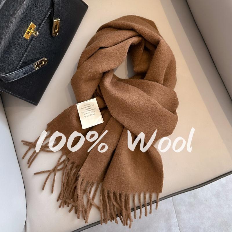 100% Wool Luxury Women Scarf Fashion Solid Color Winter Warm Scarves Tassel Shawls Pashmina Lady Wrap Bufanda