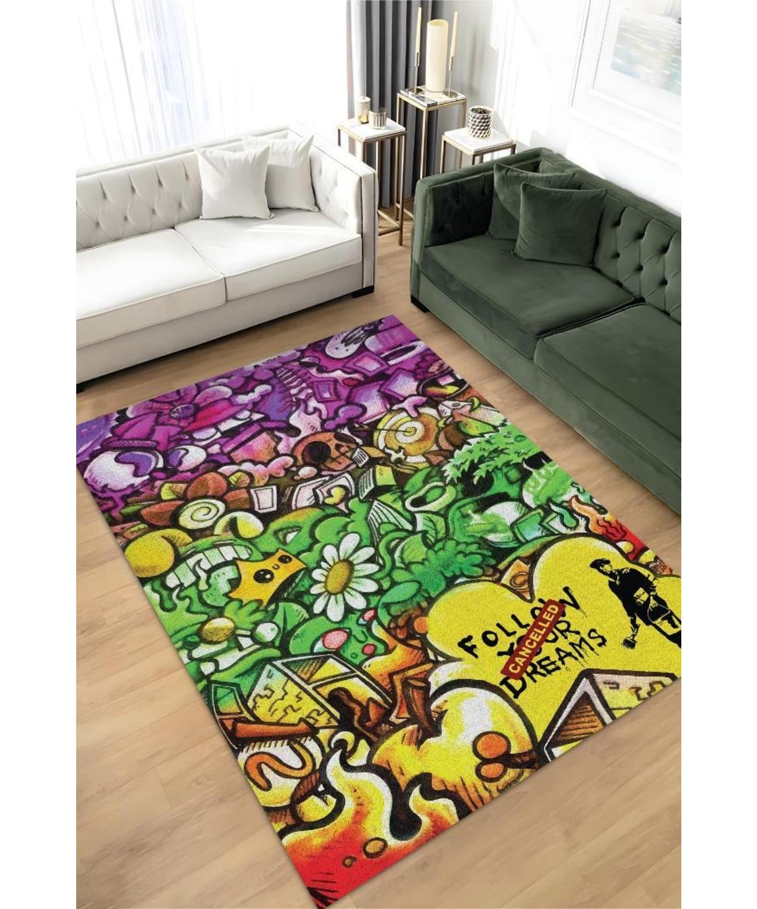

Dreams Cancel Woven Based Washable Decorative Graffiti Carpet