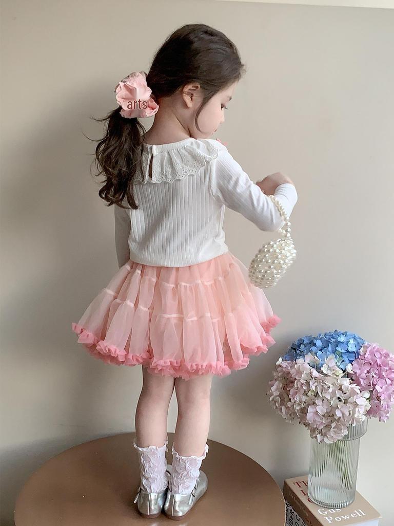 Girls' Lace Base Shirt - Spring/Autumn 2025 New Long Sleeve T-shirt for Kids