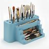 Paint brush organizer, blue stand with tray, 26 places