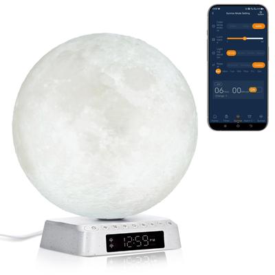 Biomimic Moon Biological Clock Reset Alarm APP High Color Rendering 3 Colors of Multiple Natural Environment White Bedside Cabinet Lamp Sphere, Light,