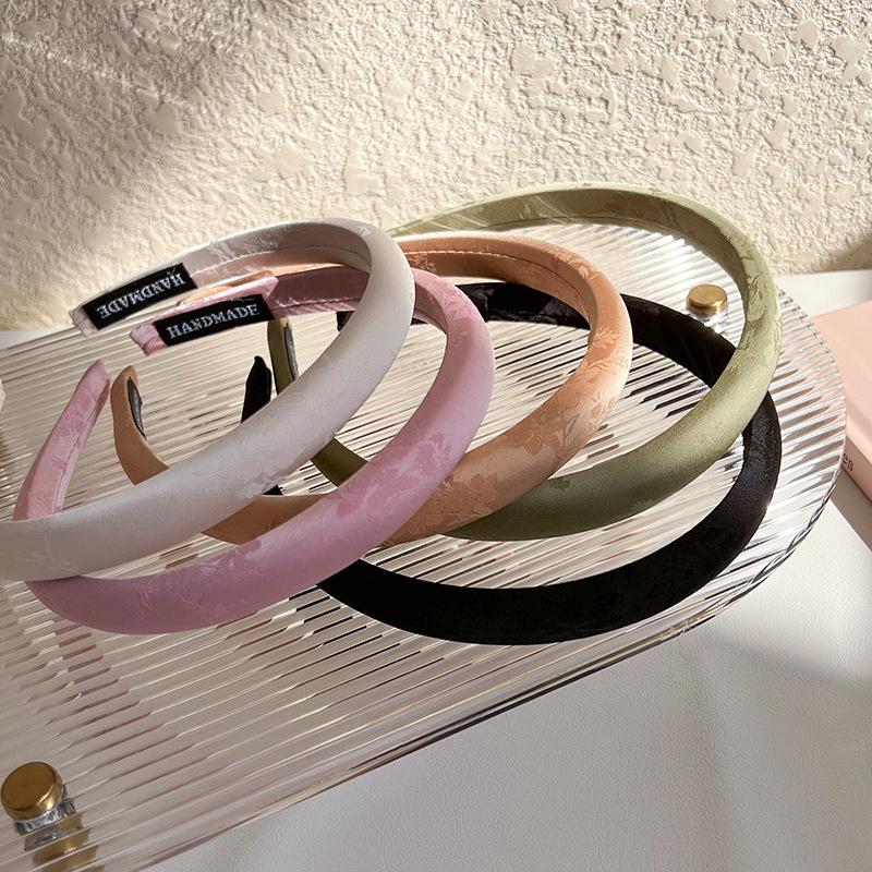 New Vintage Chinese Jacquard Satin Embroidery Thin Headband for Women Elegant Hair Band Solid Hair Hoop Fashion Hair Accessories
