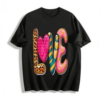 Retro Heart Leopard Print LOVE Graphic Casual Long Sleeve Top Pure Cotton T-shirt